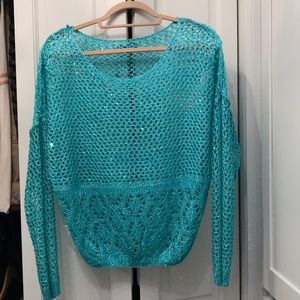 Crochet sequin sheer light turquoise sweater